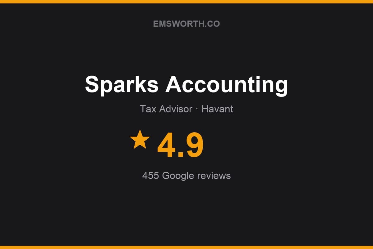 Branded Emsworth.co rating card for Sparks Accounting — 4.9 stars, 455 Google reviews