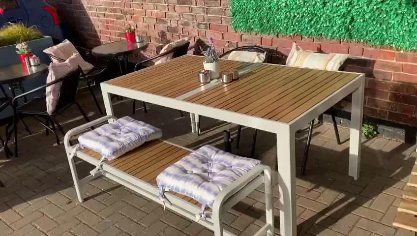 The outdoor seating area at MadHatters Tea Room, Hayling Island seafront