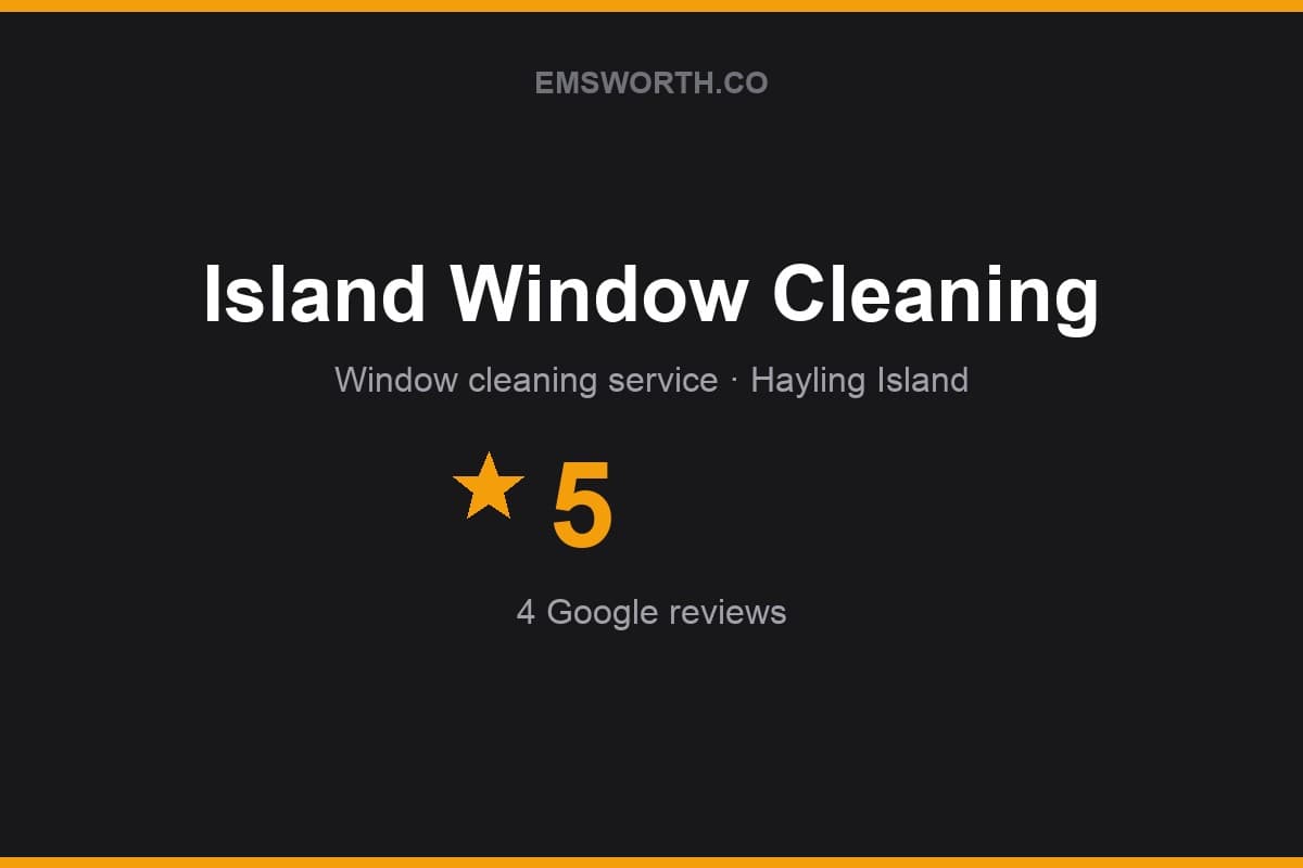 Branded Emsworth.co rating card for Island Window Cleaning — 5 stars, 4 Google reviews