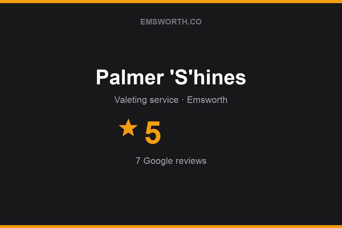 Branded Emsworth.co rating card for Palmer 'S'hines — 5 stars, 7 Google reviews