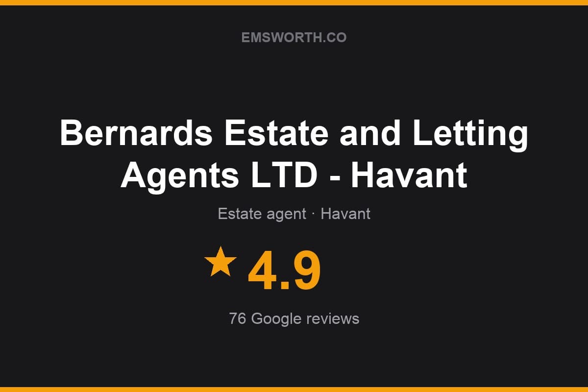 Branded Emsworth.co rating card for Bernards Estate and Letting Agents LTD - Havant — 4.9 stars, 76 Google reviews