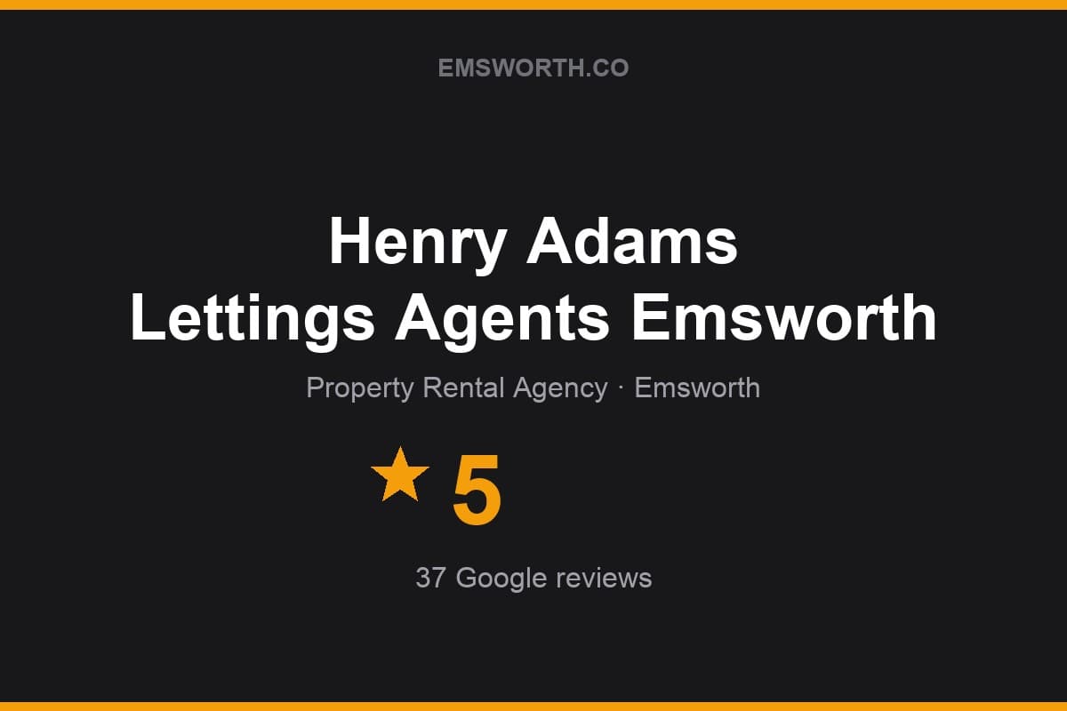 Branded Emsworth.co rating card for Henry Adams Lettings Agents Emsworth — 5 stars, 37 Google reviews
