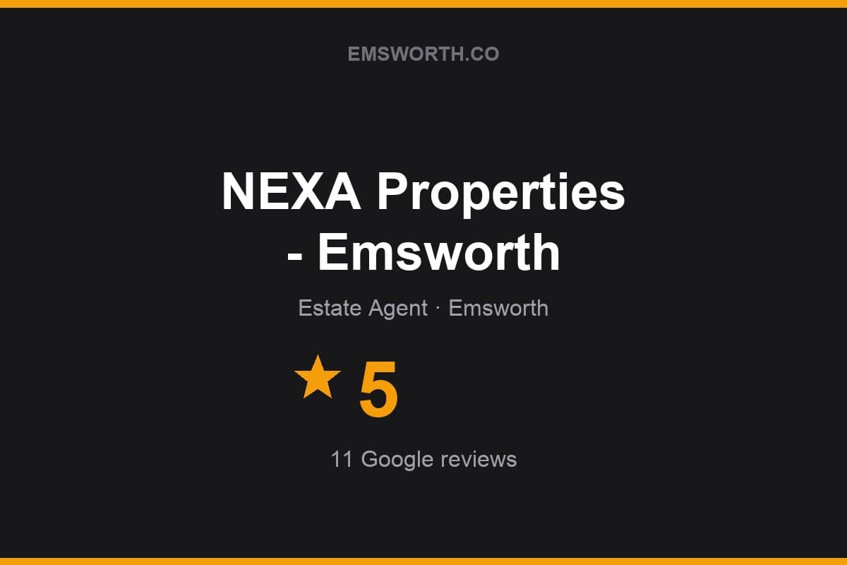 Branded Emsworth.co rating card for NEXA Properties - Emsworth — 5 stars, 11 Google reviews
