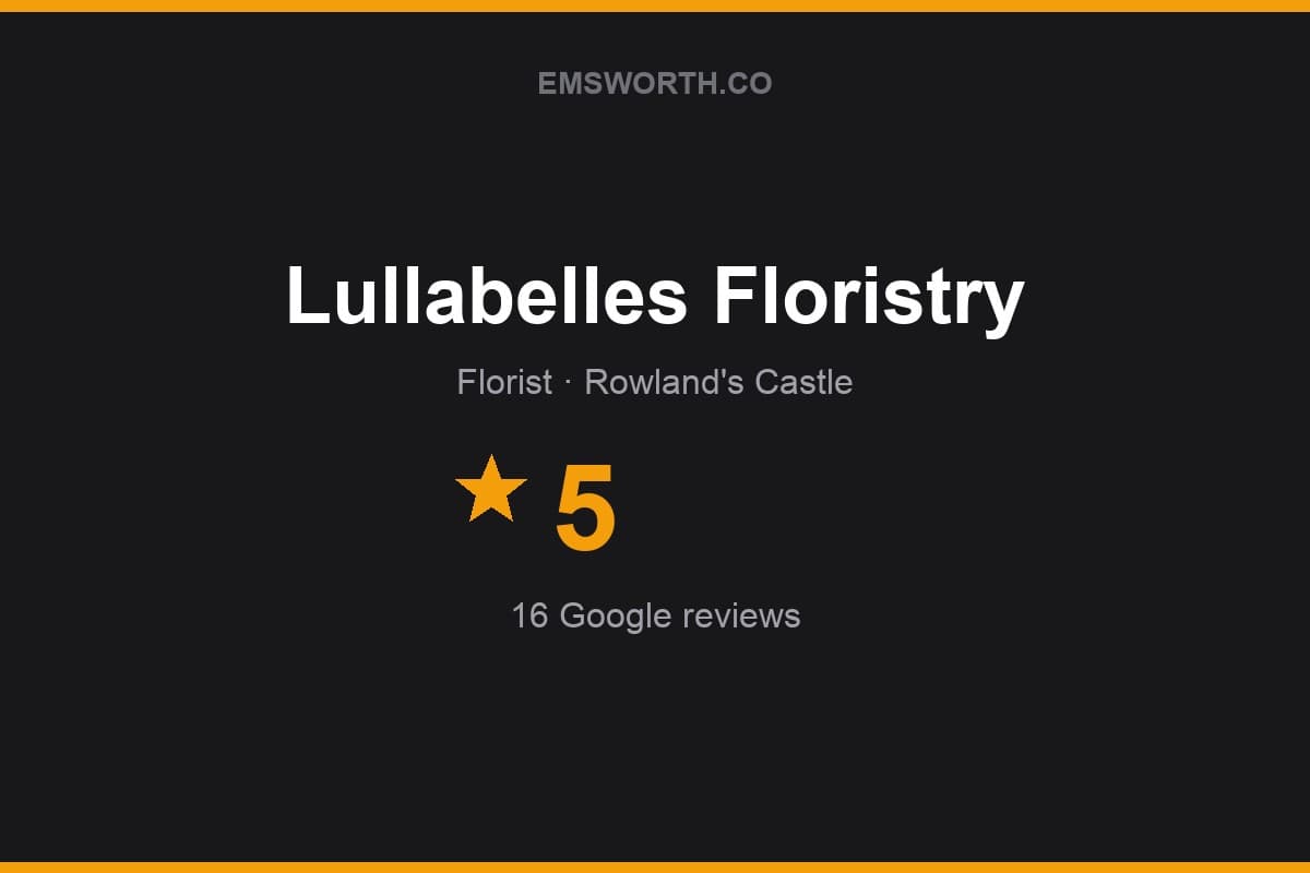 Branded Emsworth.co rating card for Lullabelles Floristry — 5 stars, 16 Google reviews