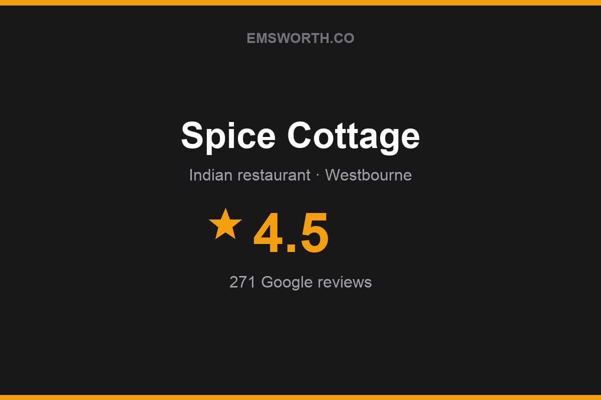 Branded Emsworth.co rating card for Spice Cottage — 4.5 stars, 271 Google reviews