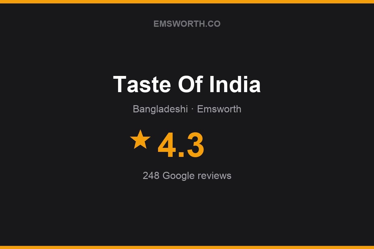 Branded Emsworth.co rating card for Taste Of India — 4.3 stars, 248 Google reviews
